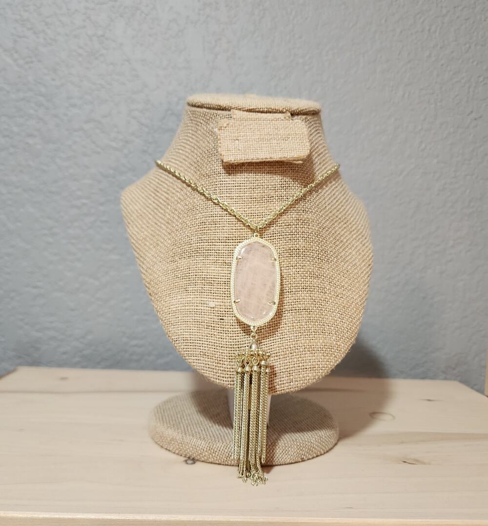 Kendra Scott Rayne Gold Tone Pendant Necklace Light Rose Pink Tassel